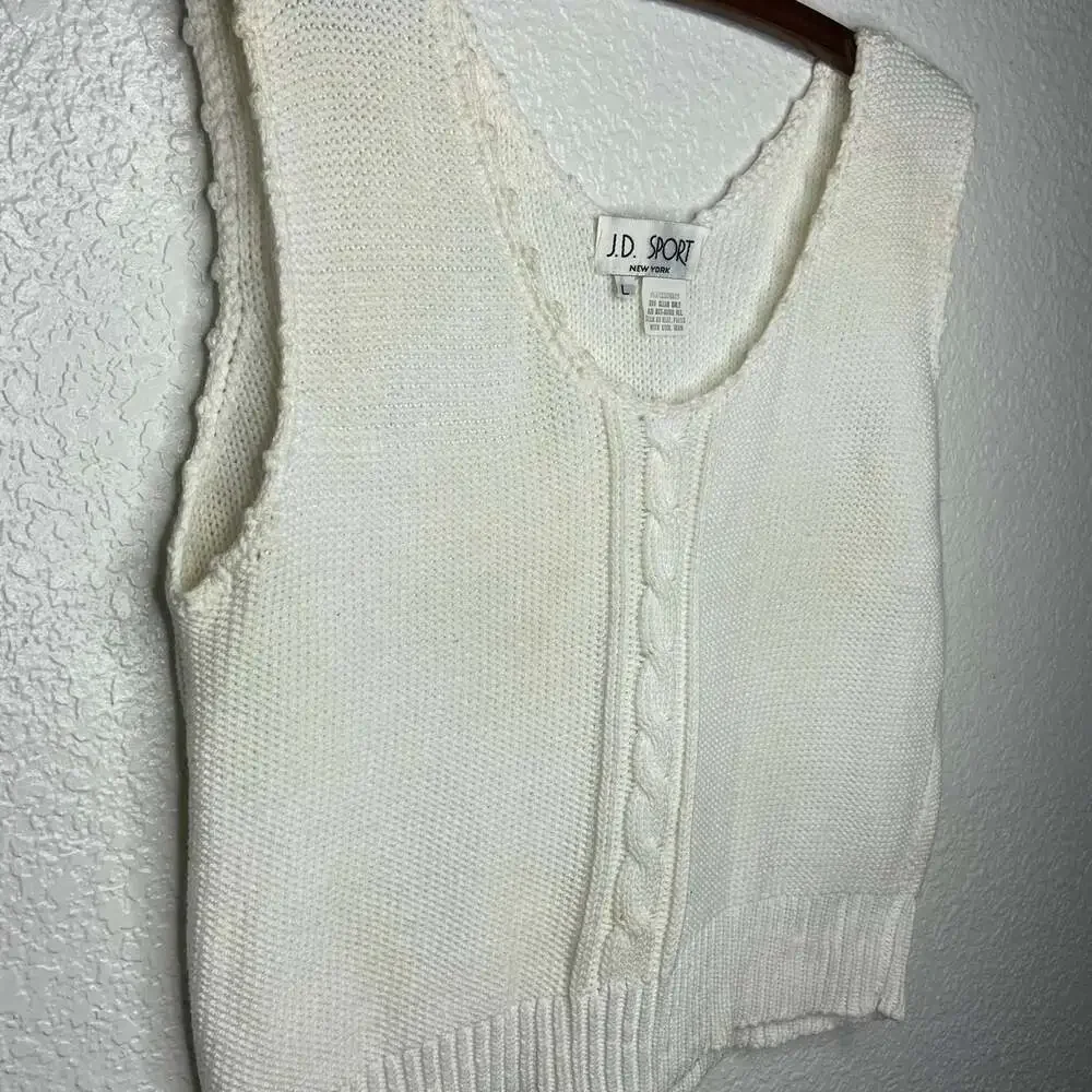 Vintage J.D. Sport New York Cream Knit Sweater Tank Top - Picture 3 of 5